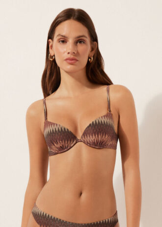 Top de costum de baie push-up cu model chevron auriu