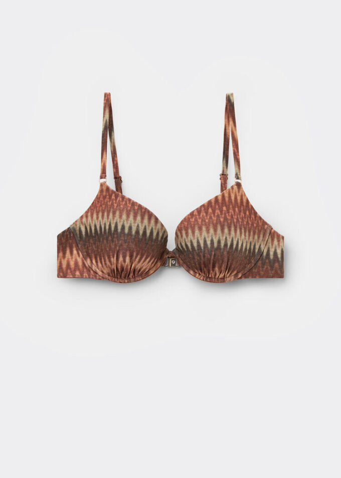 Top de costum de baie push-up cu model chevron auriu Top de costum de baie push-up cu model chevron auriu