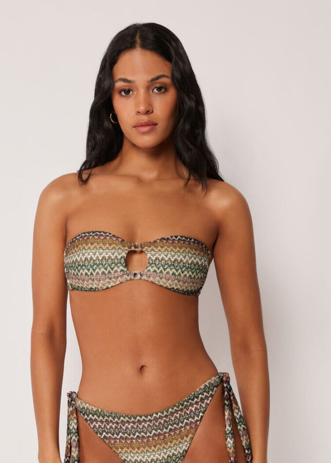 Top de costum de baie tip bandeau, elegant, cu imprimeu etnic