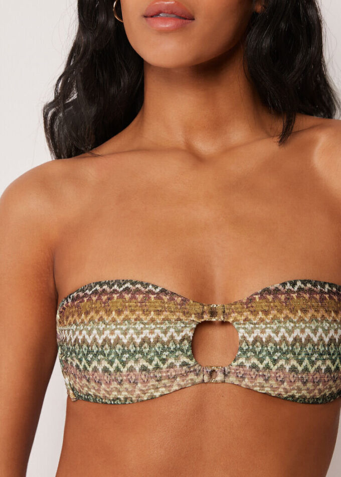 Top de costum de baie tip bandeau, elegant, cu imprimeu etnic
