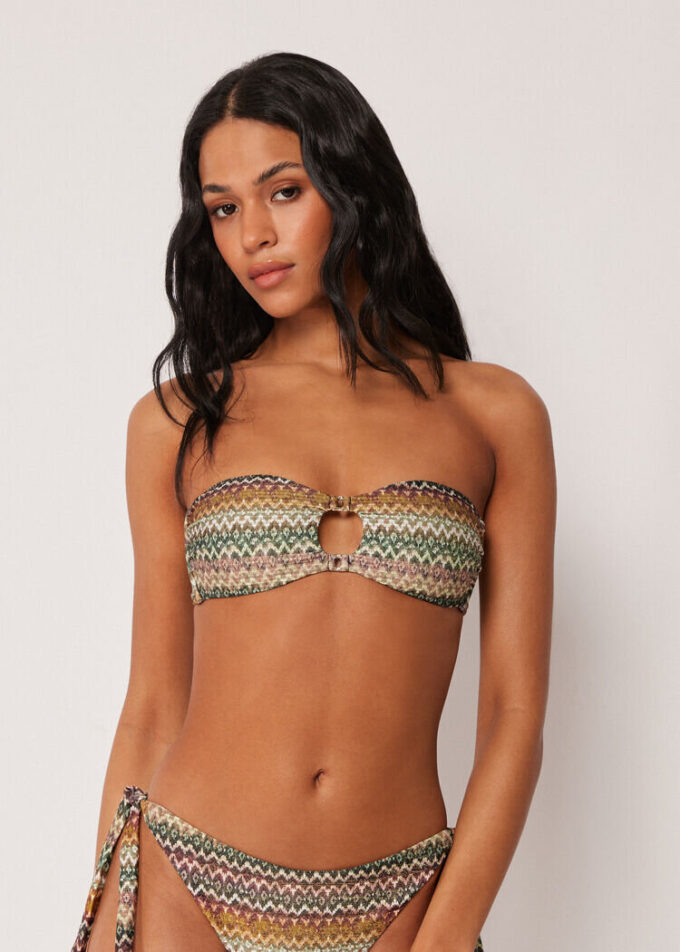 Top de costum de baie tip bandeau, elegant, cu imprimeu etnic