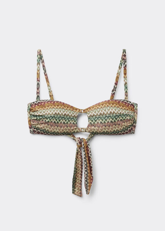 Top de costum de baie tip bandeau, elegant, cu imprimeu etnic