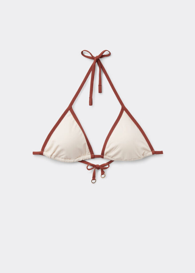 Top de costum de baie triunghiular cu bordură bicoloră