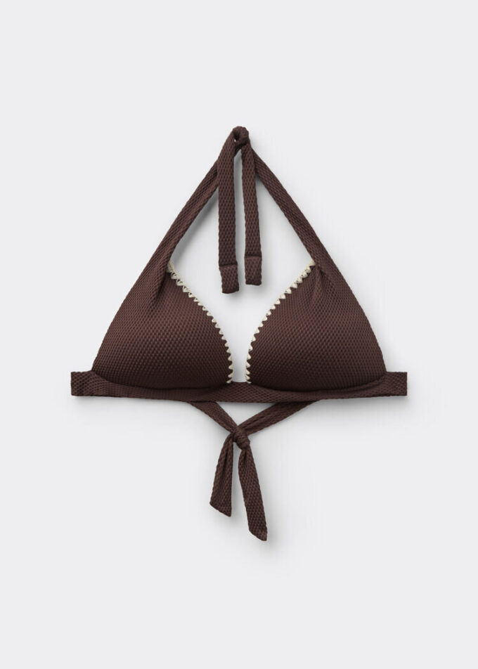 Top de costum de baie triunghiular cu cupe căptușite, broderie bicoloră