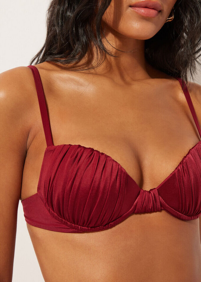 Topuri de bikini push-up cu pernițe din satin lucios Topuri de bikini push-up cu pernițe din satin lucios