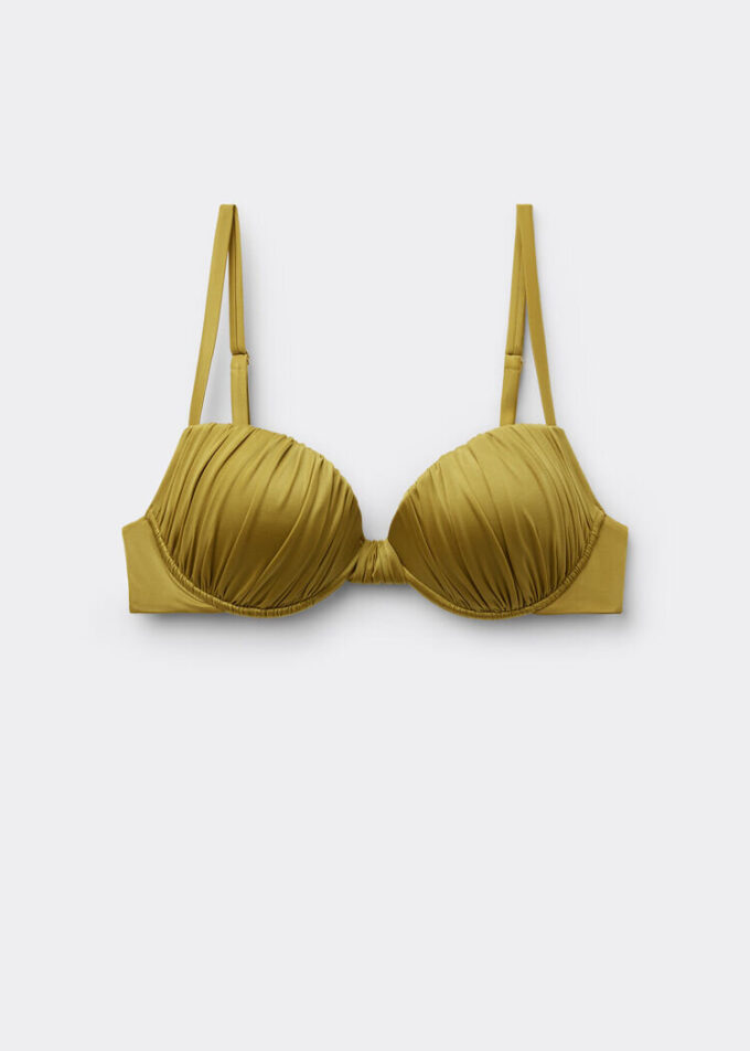 Topuri de bikini push-up cu pernițe din satin lucios Topuri de bikini push-up cu pernițe din satin lucios